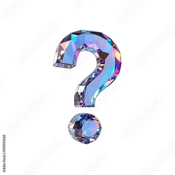 Fototapeta Brilliant crystal question mark design element 3d on transparent background gem