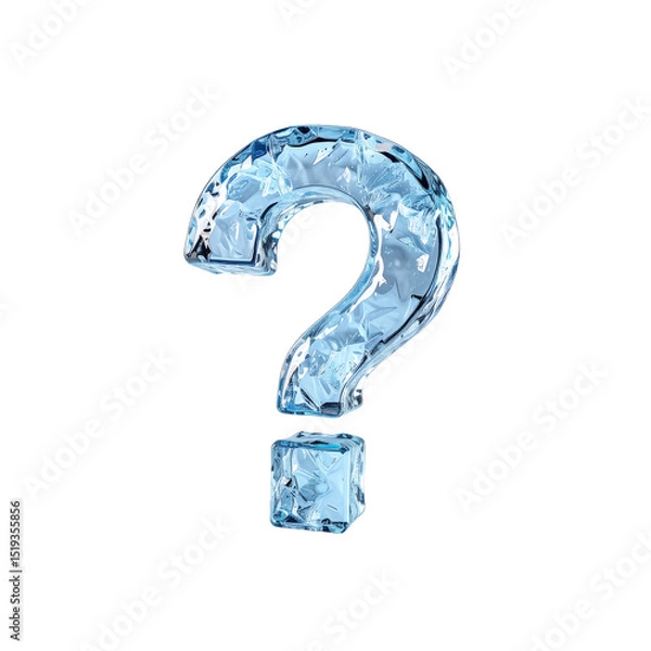 Fototapeta Ice question mark symbol frozen crystal design 3d art on transparent background