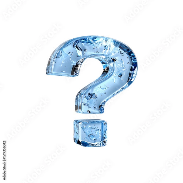 Fototapeta Stunning ice question mark symbol 3d render abstract on transparent background