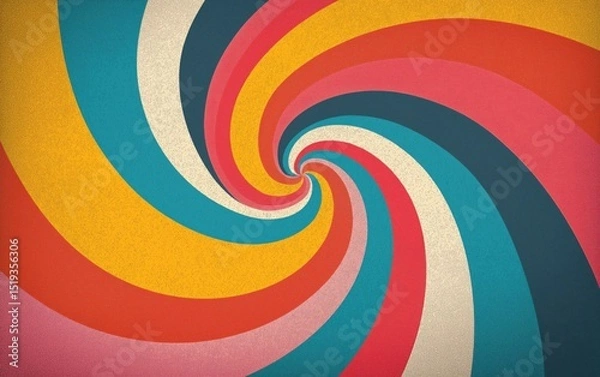 Fototapeta A vibrant retro spiral bursts with colorful bands, creating a dynamic and hypnotic visual that evokes energy and nostalgia