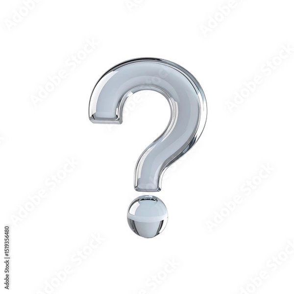 Fototapeta Glossy silver question mark 3d render isolated on transparent background ask sign