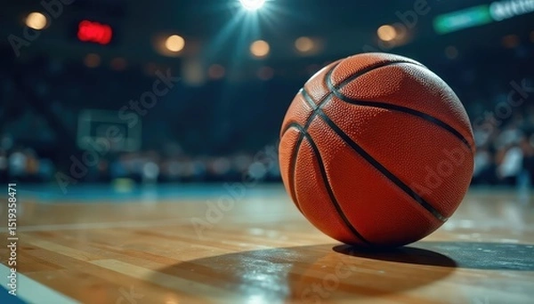 Fototapeta Close-up basketball on court, net in background, sports, close up, court