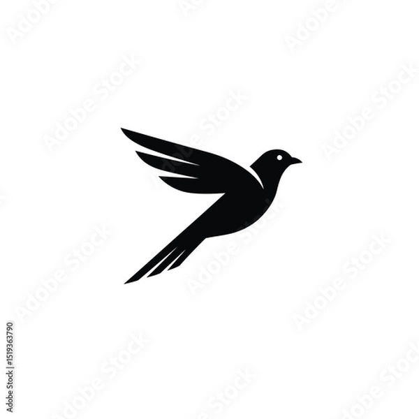 Fototapeta Elegant Black Bird Silhouette Flying with Grace and Freedom on White Background