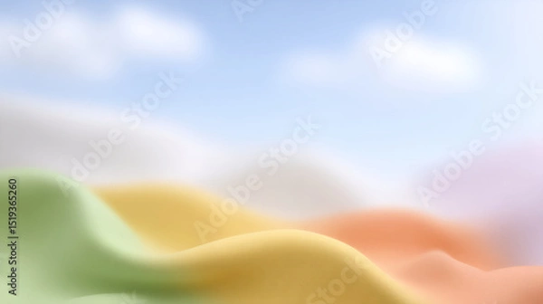Fototapeta Smooth pastel colored hills against blue sky background. Abstract minimalist landscape. Soft gradient waves. Digital art for wallpaper, presentation or graphic design