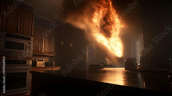 Obraz Kitchen Fire Disaster Scene