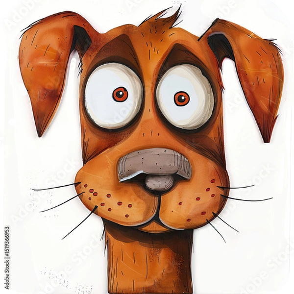 Fototapeta A lovable dog with perked ears and a puzzled expression exudes warmth and positivity in this whimsical illustration.