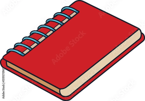 Fototapeta Red spiral-bound notebook icon isolated on white background. Minimal vector illustration of school stationery with hard cover and metal rings. Ideal for education, notes, or office design.