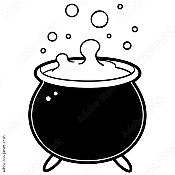 Obraz Witch cauldron bubbling line art vector illustration