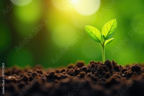 Obraz Close-up of a small seed being planted in rich soil A sprout emerges from the earth , brown, nature