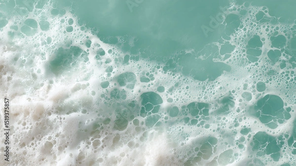 Obraz Ocean foam with turquoise water creating natural pattern of bubbles and froth, showing dynamic movement of sea waves and calming effect of seafoam texture