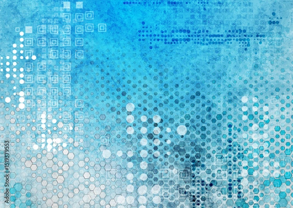 Obraz Blue grunge texture wall with geometric pattern abstract background. Retro tech vector design