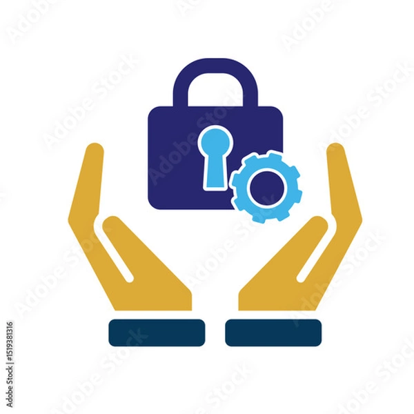 Obraz Technology icon. Automatic Security system in hand. Padlock with gears. Depicts automation, future, artificial intelligence. Flat design style
