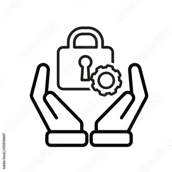 Obraz Technology icon. Automatic Cloud computing in hand. Cloud and nodes with gears. Depicts automation, artificial intelligence. Outline design style