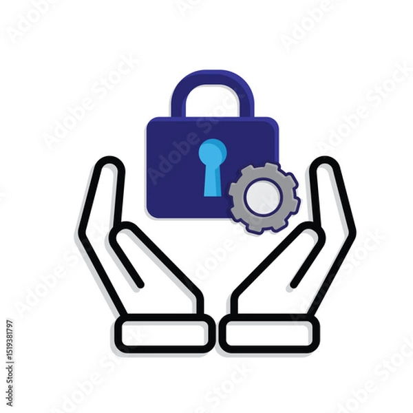 Obraz Technology icon. Automatic Security system in hand. Padlock with gears. Depicts automation, future, artificial intelligence. Mixed design style