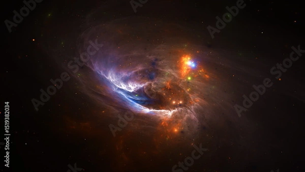 Fototapeta Brilliant colors illustrate a dynamic nebula in deep space, featuring swirling gas, bright stars, and a captivating cosmic landscape that highlights the beauty of the universe. 3d render