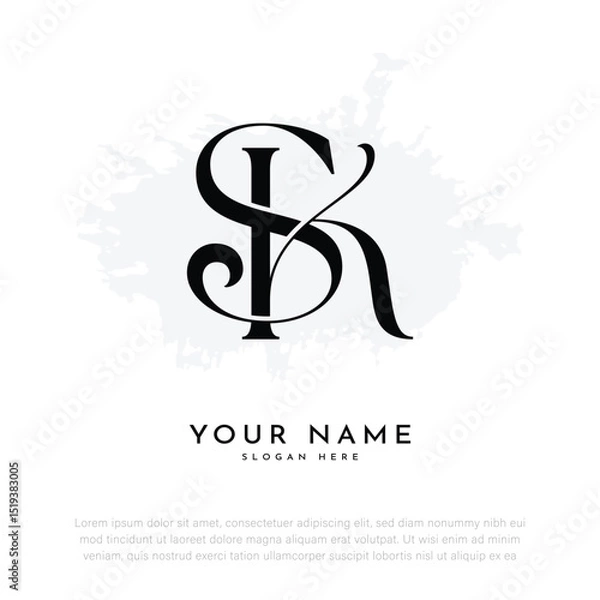 Obraz SK KS initial letter handwriting and luxury monogram logo