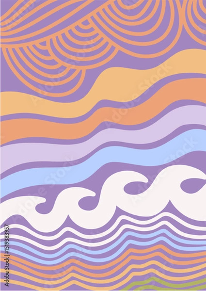 Fototapeta illustration, abstract, texture, nature, art, graphic, vector, design, modern, summer, pattern, color, background, card, wallpaper, decoration, decor, print, flower, retro, wave, wavy, geometric, vint