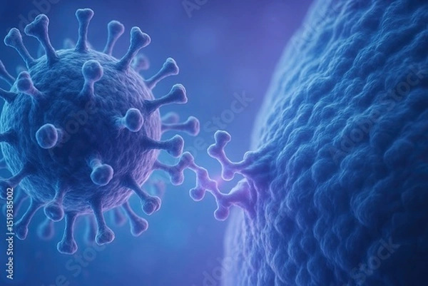 Fototapeta Neuroanatomy explores synapse structure and brain function. Close up view of virus interacting with cell, showcasing intricate details of their structures. image evokes sense of scientific exploration