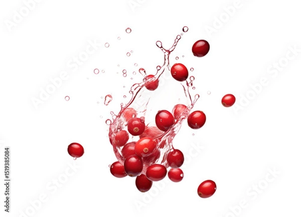 Obraz red currant berries falling with fresh splash isolated on white or transparent png