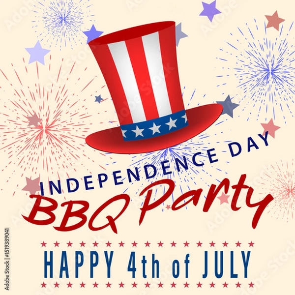 Fototapeta US Independence Day barbecue party flyer, greeting card, invitation template. 4th of July BBQ party background. Vector illustration.