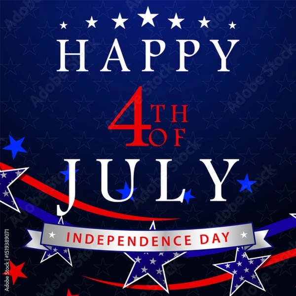 Fototapeta Happy 4th of July banner with stars and stripes. USA Independence Day background. Vector illustration.