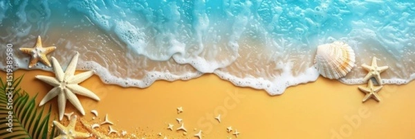 Obraz Summer beach scene from above with ocean waves, perfect for use in banners or seasonal promotions
