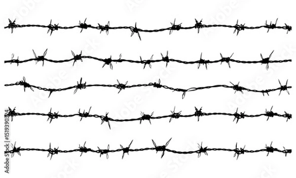 Obraz Barbed wire silhouettes seamless pattern, steel black wire barb fence, concept of protection, danger, security, industrial barrier, vector illustration, safety fence, metal fencing.