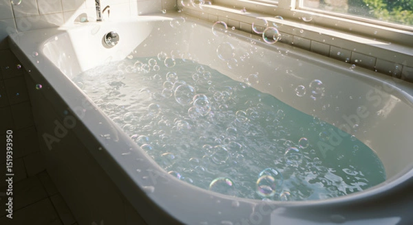 Fototapeta Relaxing Bubble Bath Soaking in Tranquility and Serenity