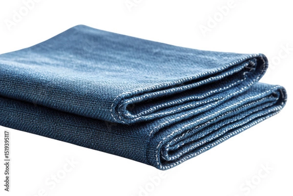 Fototapeta Folded Indigo Denim Soft Cotton Fabric Stack Elegant Layered Blue Material Cozy Textiles on transparent background