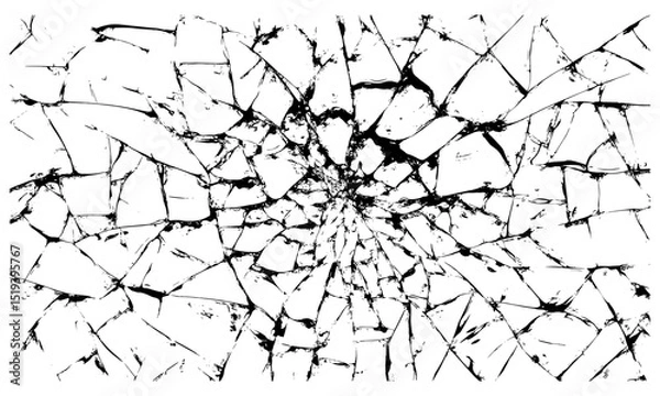 Obraz Cracked glass window, broken texture, grunge distressed wallpaper, punk rock background, damaged surface effect, vintage urban style, vector illustration, rough abstract pattern.