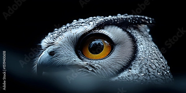 Fototapeta Incomplete image of a white owl's head on a black background