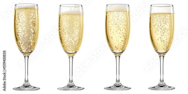 Obraz Four glasses of champagne with bubbles isolated on white background