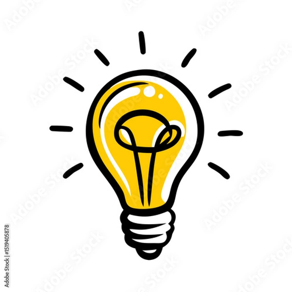 Obraz Bright yellow light bulb with rays shining, symbolizing ideas and creativity in a minimalist style