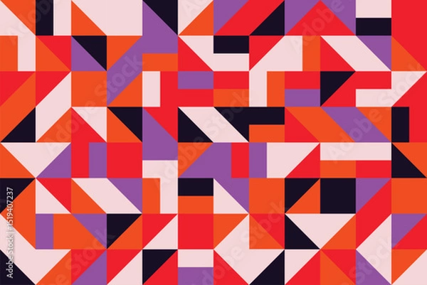 Fototapeta Bright abstract shapes in a flat geometric mosaic seamless pattern