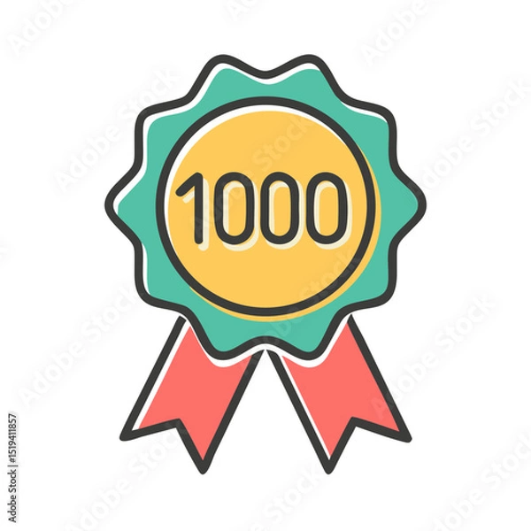 Obraz Award badge representing a milestone achievement of 1000 in a colorful design with ribbons for celebration