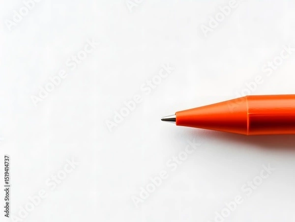 Fototapeta A close up shot of an orange pen with a silver tip on a white surface in a well lit environment space