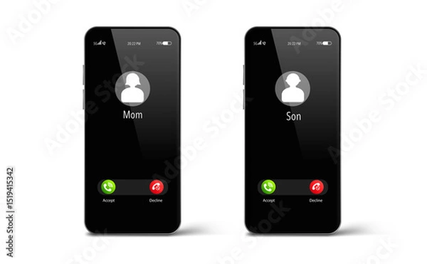 Obraz Incoming call on smartphone screen. Incoming calls from mother and son. Call service.