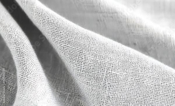 Obraz Black and white linen fabric texture background. Light gray canvas cloth pattern for banner, wallpaper, or web design element. White textile material with a natural, grainy texture.