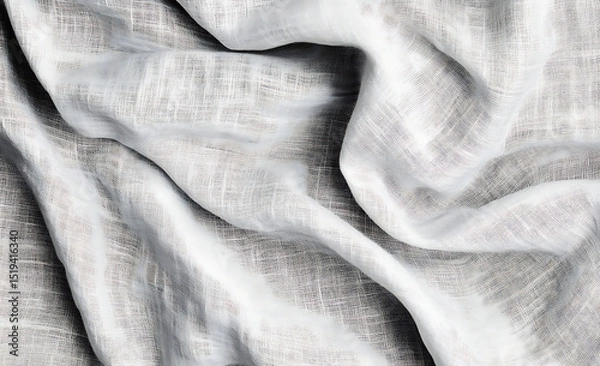 Obraz Black and white linen fabric texture background. Light gray canvas cloth pattern for banner, wallpaper, or web design element. White textile material with a natural, grainy texture.
