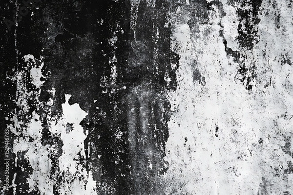 Obraz Black and white grunge texture background, distressed rough dirty vintage wall or floor pattern with smudges and scratches for design elements. Vector illustration, flat lay.