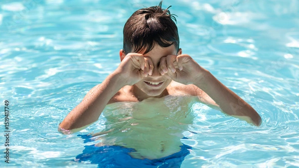 Obraz Pool cleaning, chlorine irritated eyes