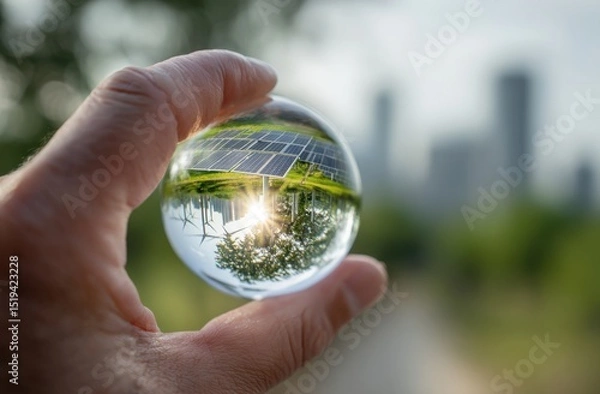 Fototapeta Renewable energy in hand concept environmental solution