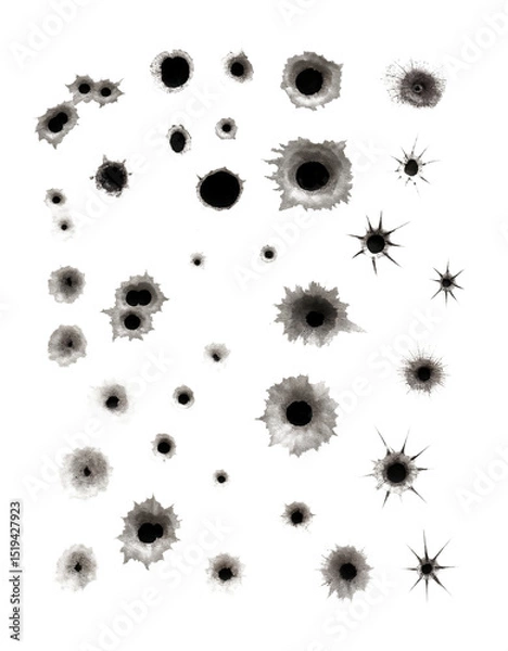 Fototapeta Realistic Bullet Holes Mega Set Isolated on Transparent Background