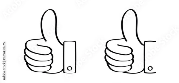 Fototapeta Cartoon thumbs up. Do and Don't or like and dislike symbols. Yes and no button with thumbs up and thumbs down. Gesture hand drawn