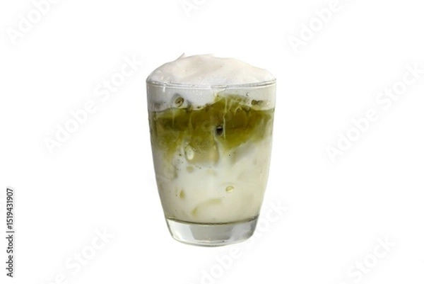 Obraz Ice green tea serving on sack in white background with isolated style.