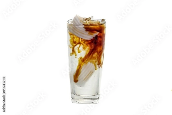Obraz Ice Americano coffee mix coconut milk sliced served on sack in white background.