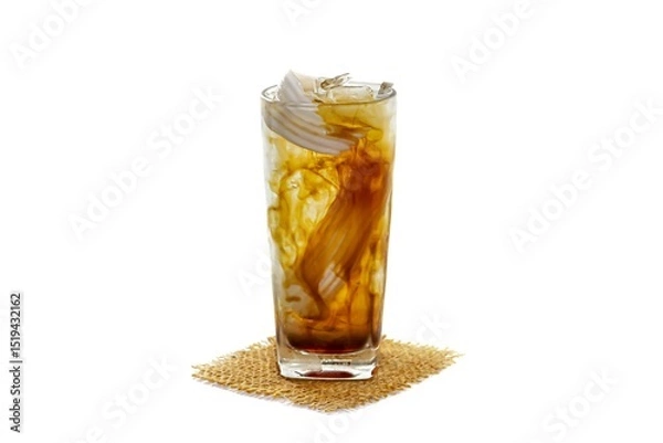 Obraz Ice latte coconut milk served on wooden plates in white background and isolate style.