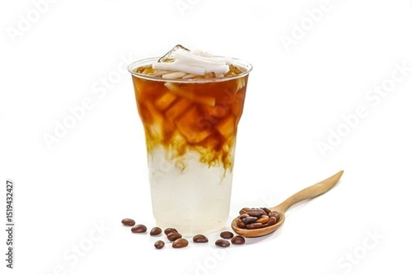 Obraz Ice Americano coffee serving on sack in white background with isolated photo style.