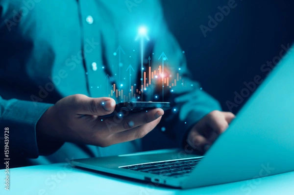 Fototapeta Businessman working with stock investment strategy, stock market, business growth Progress analysis data of trading that has the graph stock. invest in trading	

