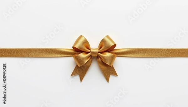 Obraz golden gift bow isolated on white background created with technology, subject at the bottom, copy space at top, optimized for photo use.